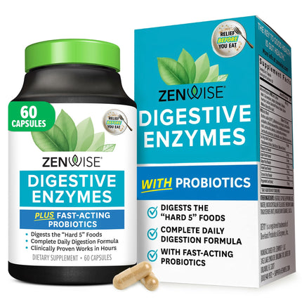 Zenwise Health Digestive Enzymes for Gut Health & Bloating Relief - Multi Enzymes Digestion Supplement with Probiotics, Bromelain & Papaya for Digestive Health Support - Men & Women - 60 Count