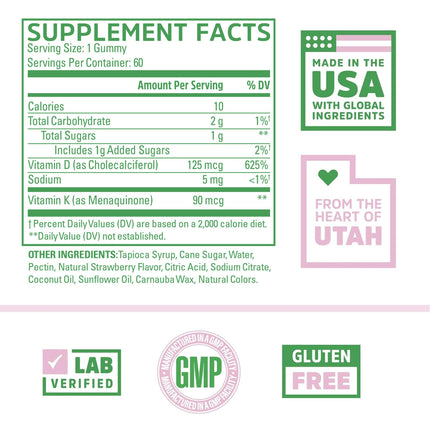 Zhou D3+K2 Gummies – Vitamin D3 & K2 for Immune, Bone & Heart Health | Gelatin-Free, 60 Veggie Gummies (5000 IU D3 + MK-7)