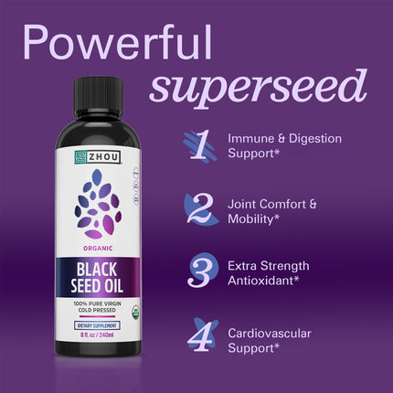 ZHOU Black Seed Oil & Capsules – Pure Nigella Sativa, Cold Pressed, 8 oz + 60 Capsules