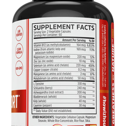 ZHOU Thyroid Support - Thyroid Supplement for Women & Men | Iodine, Selenium & Zinc | 120 Veggie Capsules