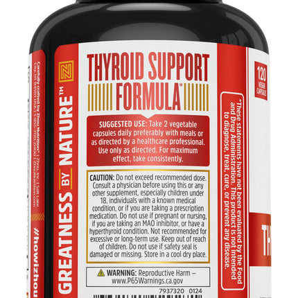 ZHOU Thyroid Support - Thyroid Supplement for Women & Men | Iodine, Selenium & Zinc | 120 Veggie Capsules
