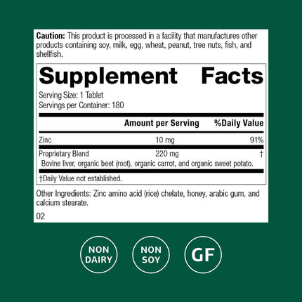 Standard Process Zinc Chelate – Immune Support, Skin Health & Gluten-Free (180 Tablets)