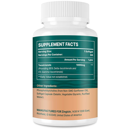 Zingicin Vitamin E Tocotrienols - Liposomal Vitamin E (1000mg), Delta & Gamma Tocotrienols, 60 Softgels