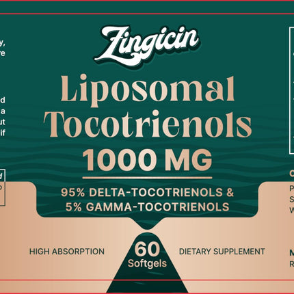 Zingicin Vitamin E Tocotrienols - Liposomal Vitamin E (1000mg), Delta & Gamma Tocotrienols, 60 Softgels