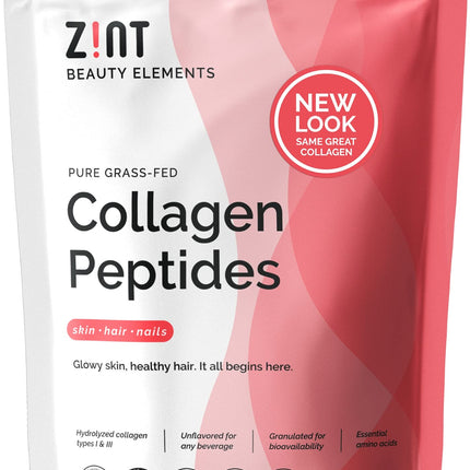 Zint Collagen Peptides Powder (32 oz) | Grass-Fed, Hydrolyzed Type I & III | Unflavored
