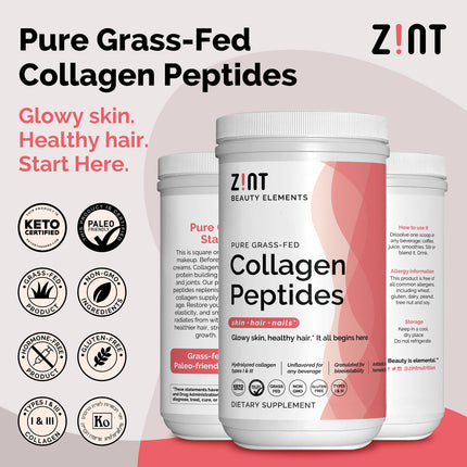 Zint Collagen Peptides Powder XL (32 oz) – Grass-Fed, Hydrolyzed, Unflavored, Paleo & Keto Friendly | Non-GMO