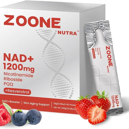 Zoone Nutra NAD 1200mg Supplement with NR, PQQ & Resveratrol – Energy, Longevity & Mental Clarity – 30 Packets