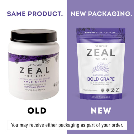 Zurvita Zeal for Life - Bold Grape Flavor | Daily Nutrition for Vitality & Wellness - 30-Day Wellness Bag 420g