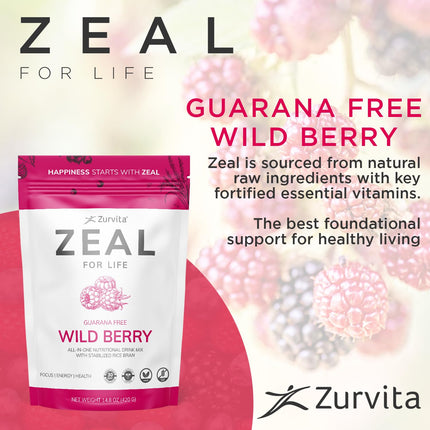 Zurvita Zeal for Life 30-Day Wellness Bag - Wild Berry (Guarana Free) • 420 g