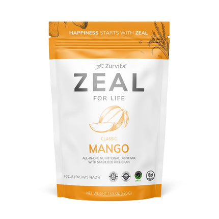 Zurvita Zeal for Life Wellness Drink Mix – Mango Flavor, Gluten-Free & Vegan (30 Servings, 420g)