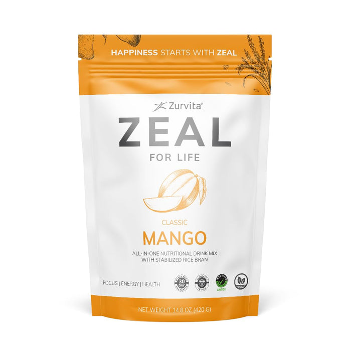 Zurvita Zeal for Life Wellness Drink Mix – Mango Flavor, Gluten-Free & Vegan (30 Servings, 420g)
