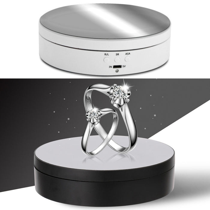 13.8cm Mirror Style USB Charging Smart 360 Degree Rotating Turntable Display Stand Video Shooting Props Turntable for Photography, Load 3kg(White)