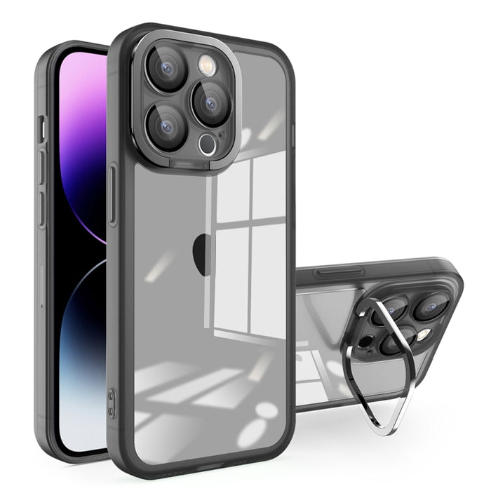 For iPhone 15 Plus Invisible Lens Bracket Matte Transparent MagSafe Phone Case(Black)
