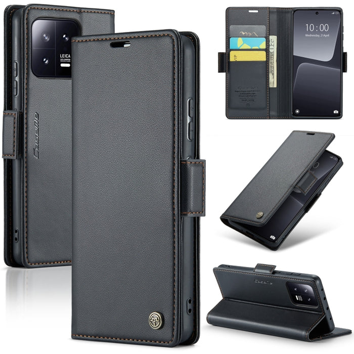 For Xiaomi 13 CaseMe 023 Butterfly Buckle Litchi Texture RFID Anti-theft Leather Phone Case(Black)