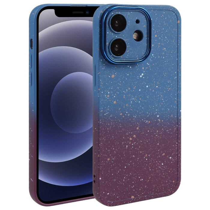 For iPhone 12 Gradient Starry Silicone Phone Case with Lens Film(Blue Red)