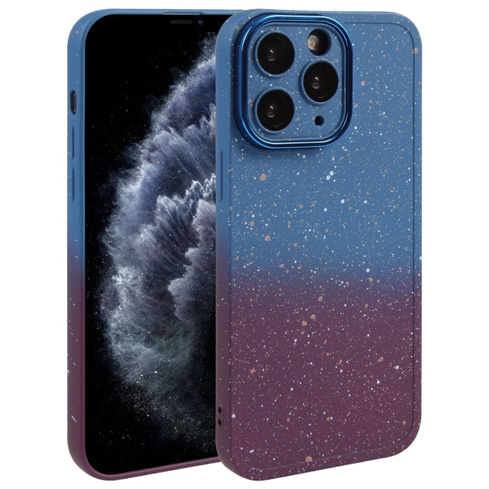 For iPhone 11 Pro Max Gradient Starry Silicone Phone Case with Lens Film(Blue Red)