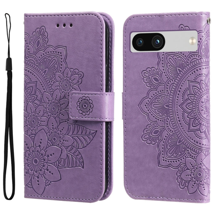 For Google Pixel 7a Seven-petal Flowers Embossing Leather Phone Case(Light Purple)