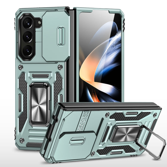 For Samsung Galaxy Z Fold5 5G Armor PC  TPU Camera Shield Phone Case(Alpine Green)