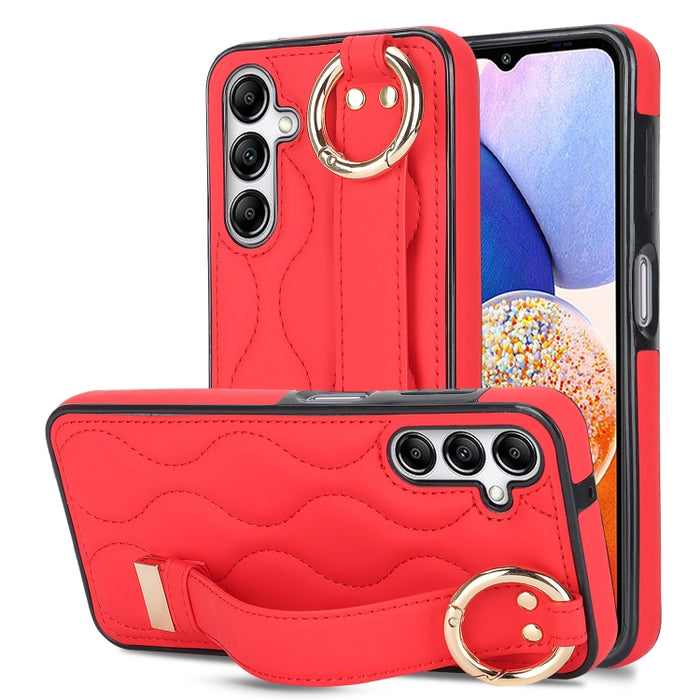 For Samsung Galaxy A14 4G / 5G Non-slip Full Coverage Ring PU Phone Case with Wristband(Red)