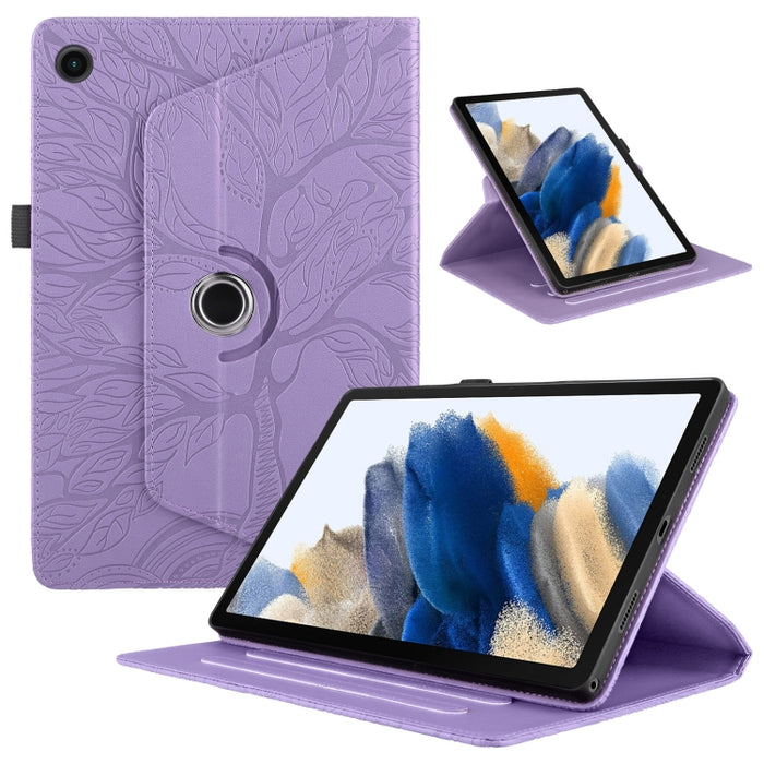 For Samsung Galaxy Tab A8 10.5 Tree Life Embossed Rotation Leather Smart Tablet Case(Purple)