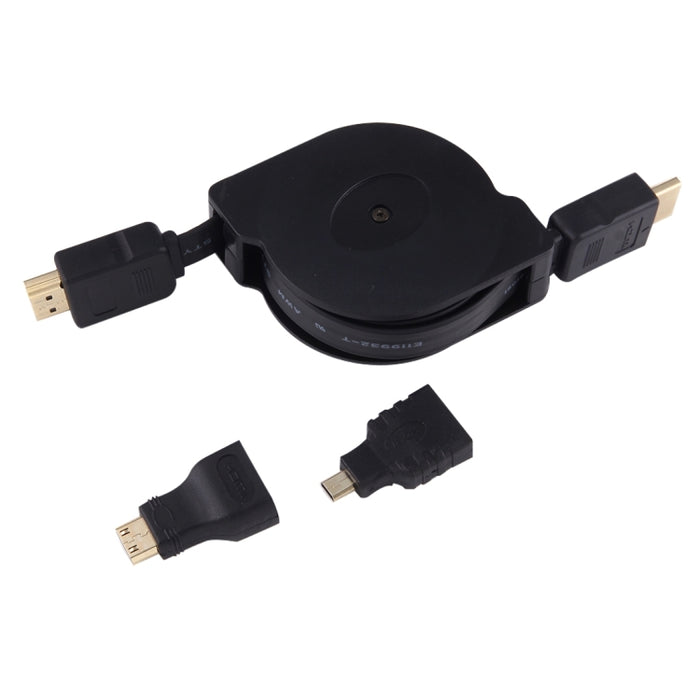 1m Retractable HDMI Cable with Mini/Micro HDMI Adapters for Devices