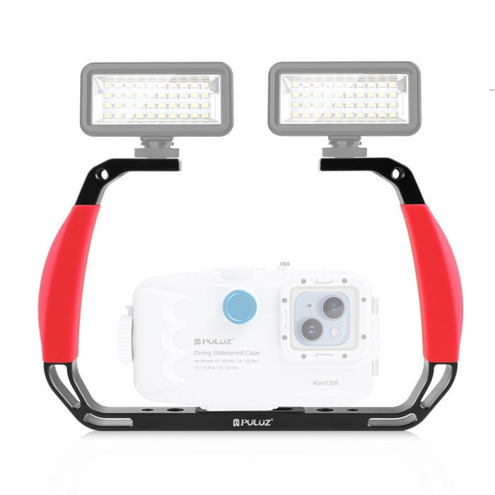 PULUZ Dual Silicone Handles Aluminium Alloy Underwater Diving Rig for GoPro, Other Action Cameras and  Smartphones (Red)
