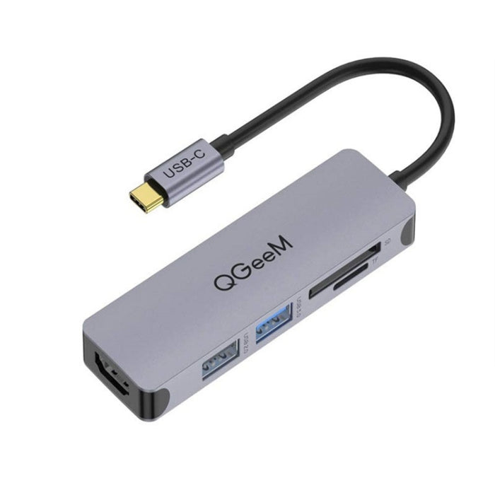 QGeeM QG-UH05-4 5 In 1 TYPE-C Extension HUB Adapter Compatible with SD/TF Reader(5-port)