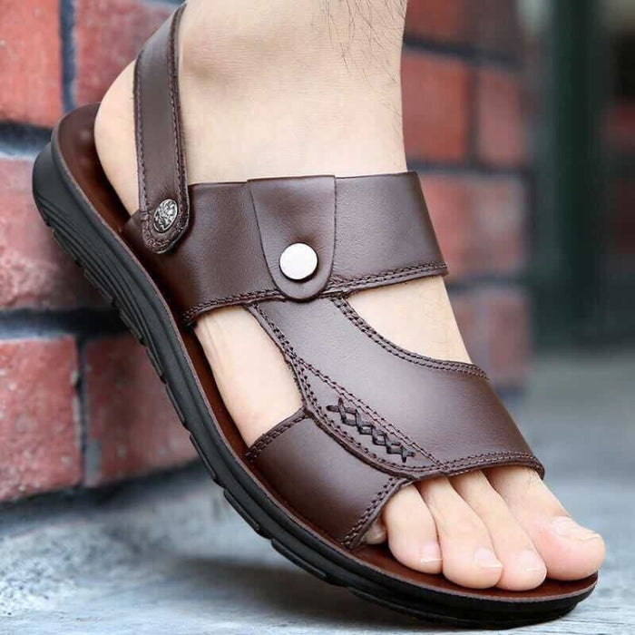 Non-slip Outer Wear Dual-use Sandals Slippers Men Casual Beach Shoes, Size: 47(Coffee Brown)
