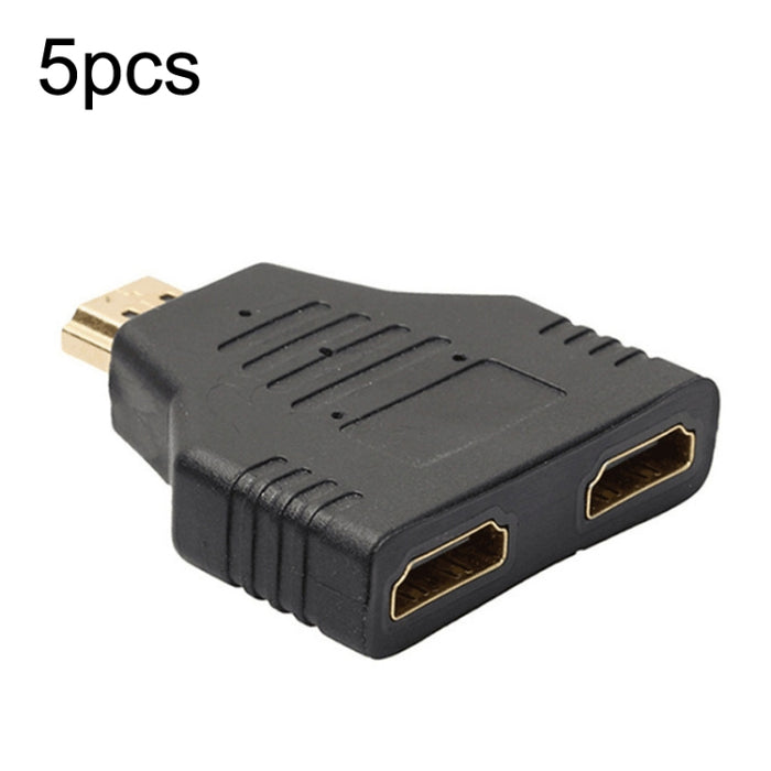 5pcs HDMI Male To 2 HDMI Female Adapter HD Computer Conversion Transformation Plug(Black)