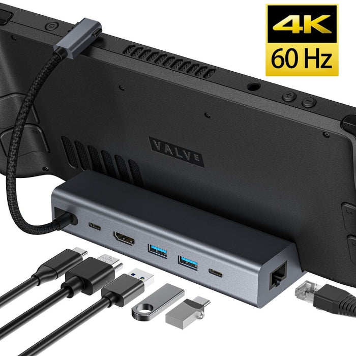 For Steam Deck HDMI+RJ45+2 USB 3.0 +USB-C/Type-C 3.0+USB-C PD 100W  6-In-1 Base Docking Station Bracket