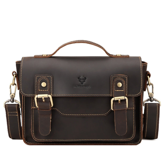 HUMERPAUL Leather Crossbody Bag Men Retro Shoulder Bag Commuter Men Small Square Bag(Coffee)