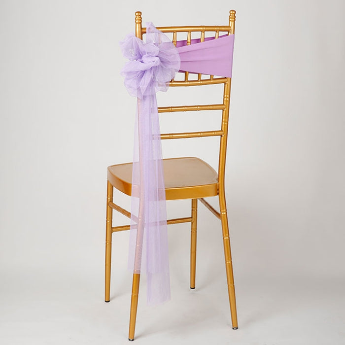 Hotel Wedding Organza Free Tie Chair Back Flower Seat Yarn Decorations Tulle Chair Back Bows(Shallow Purple)