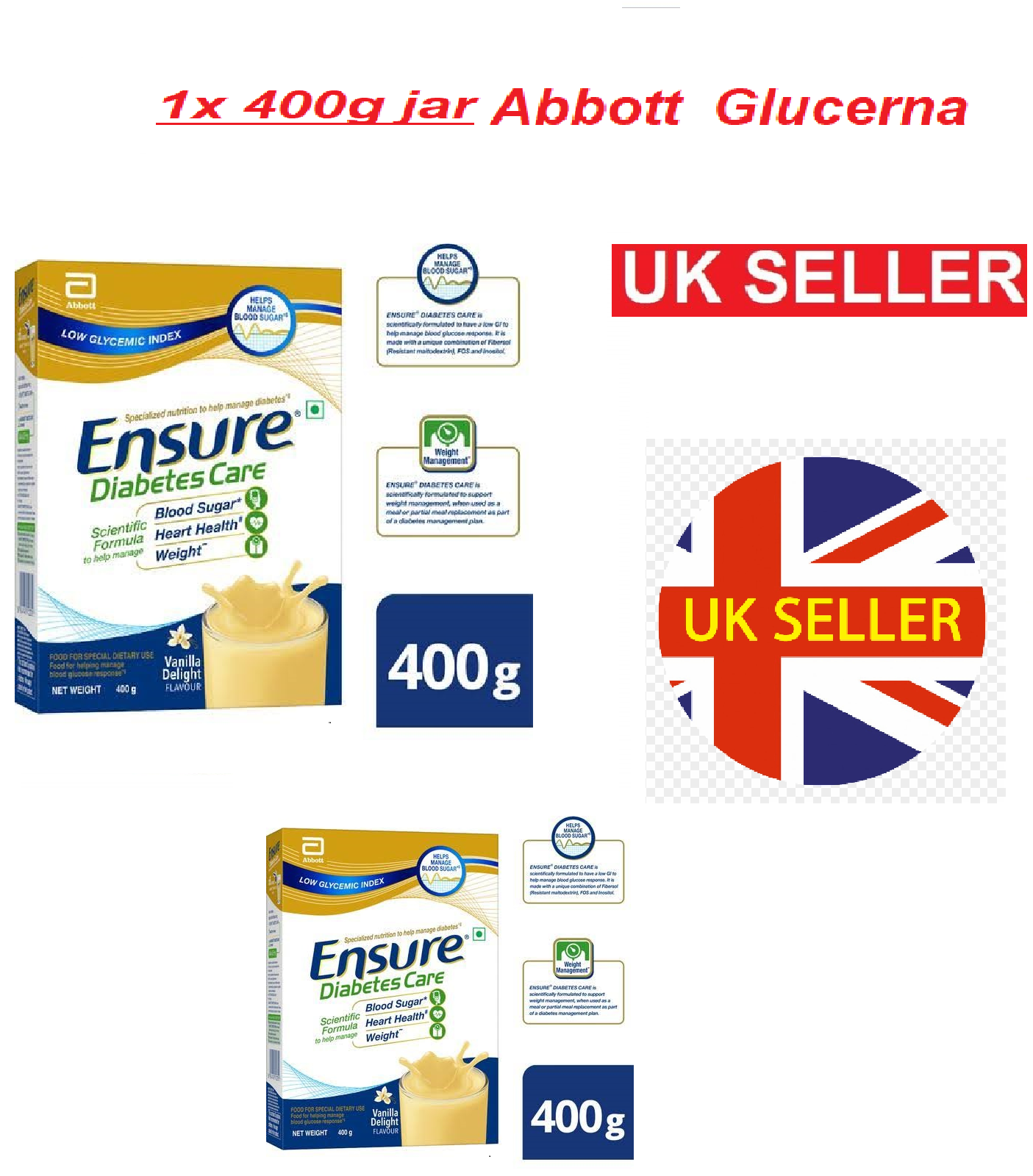 Abbott Glucerna SR Ensure Diabetic Care Saveur de vanille sans sucre PACK DE 400 g